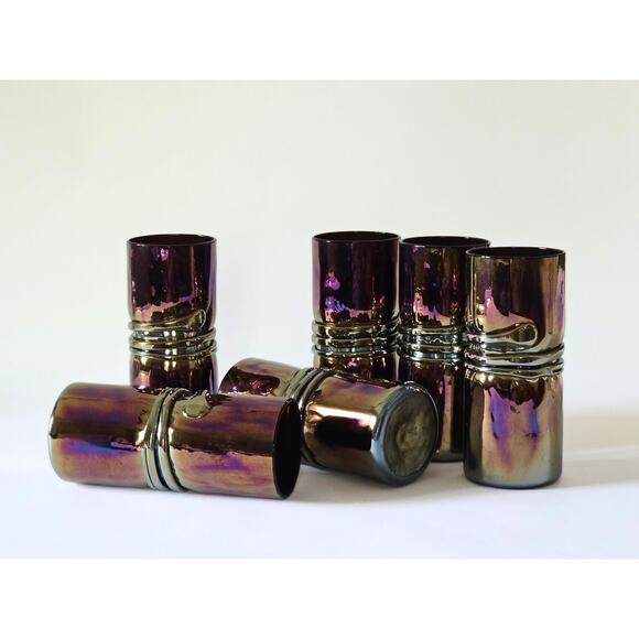Set of 6 Esteban Prieto Tumblers, Signed 5 3/4" Iridescent Twisted Snake Glasses - Picture 7 of 10
